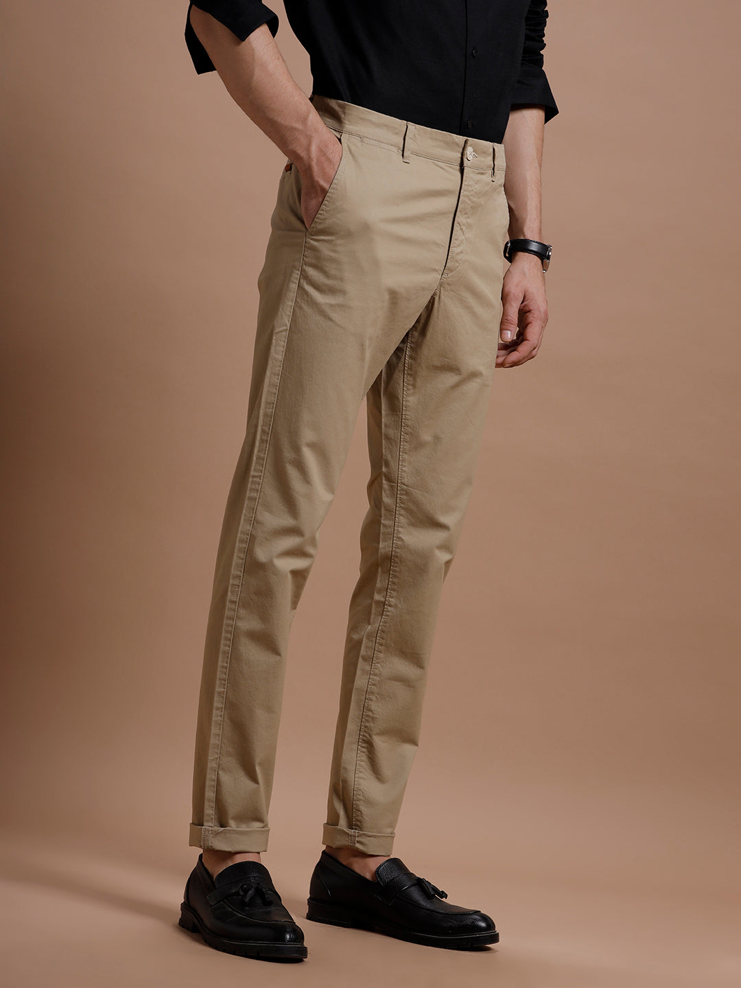 Beige  Smart Casual Cotton Trouser