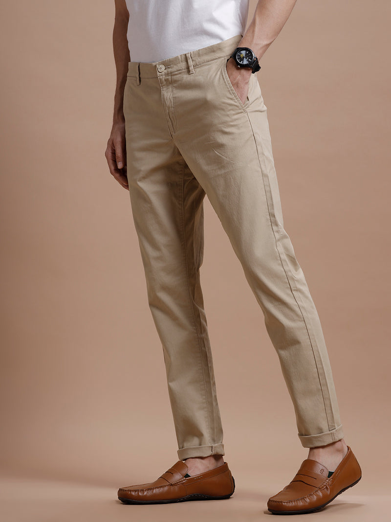 Beige  Smart Casual Cotton Trouser