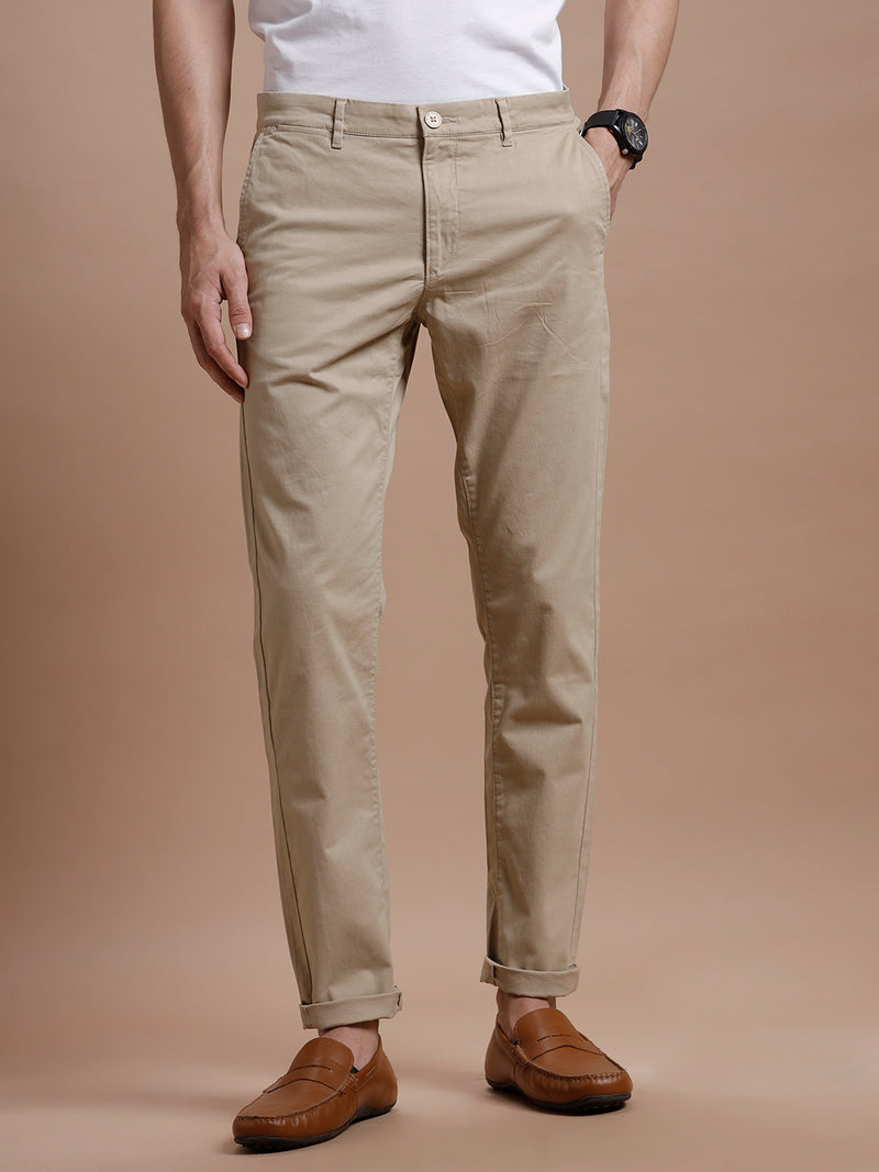 Beige  Smart Casual Cotton Trouser