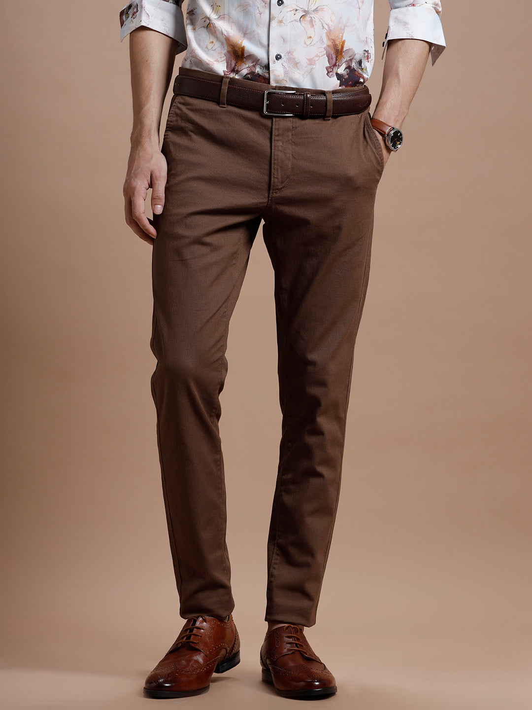 Brown Smart Casual Stretch Trouser