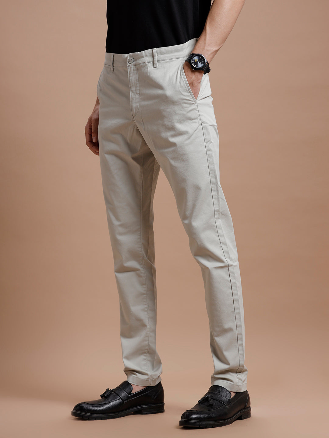 Grey  Smart Casual Cotton Trouser