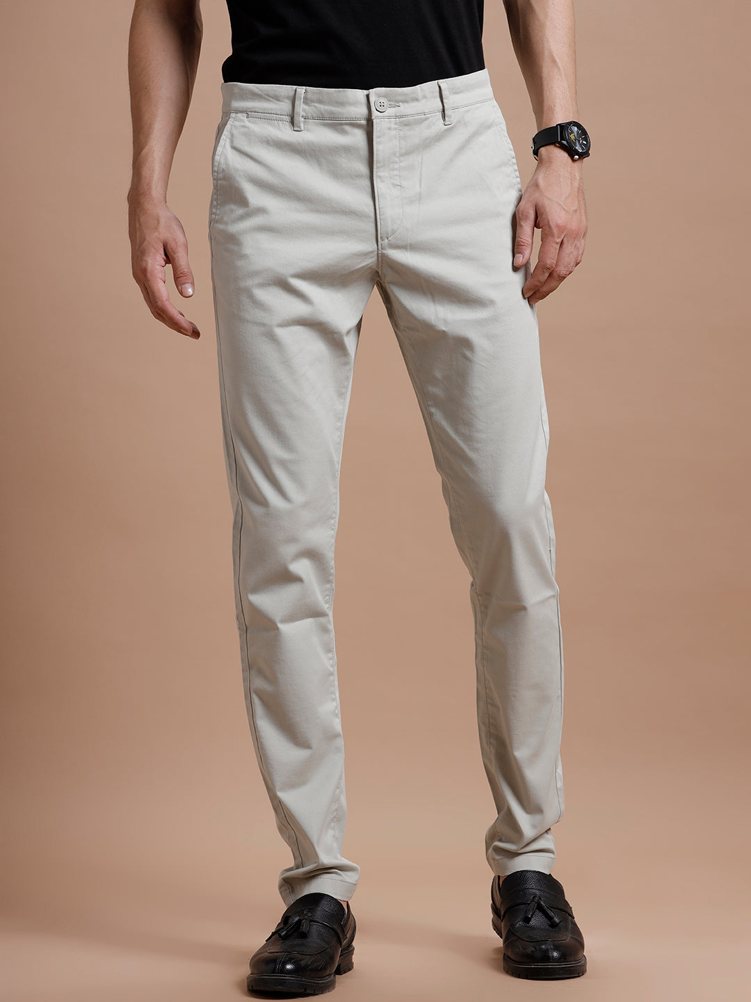 Grey  Smart Casual Cotton Trouser