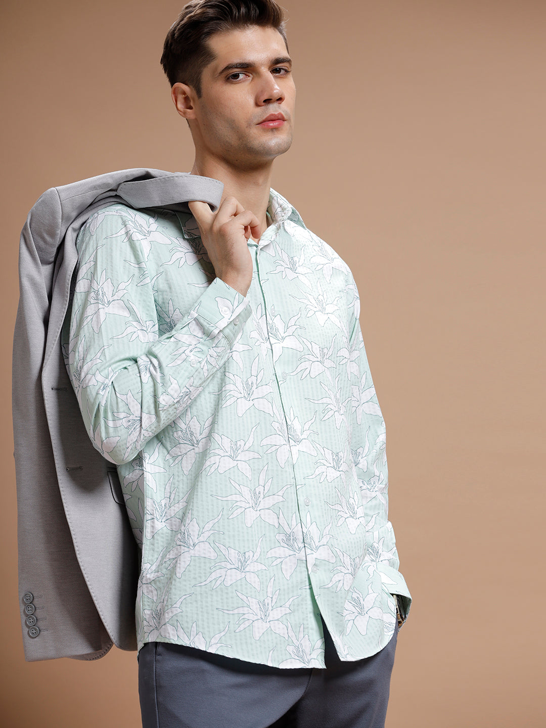 Seer Green Hibiscus Print Pure Cotton Shirt