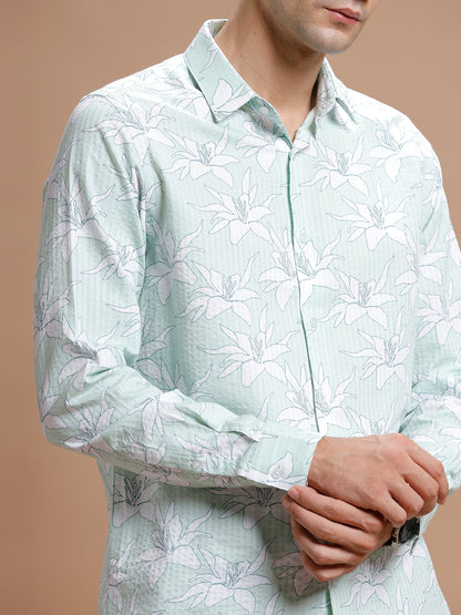 Seer Green Hibiscus Print Pure Cotton Shirt