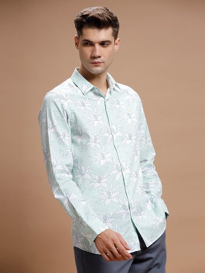 Seer Green Hibiscus Print Pure Cotton Shirt