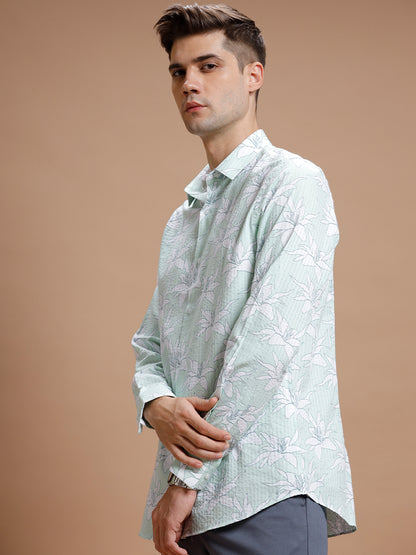 Seer Green Hibiscus Print Pure Cotton Shirt