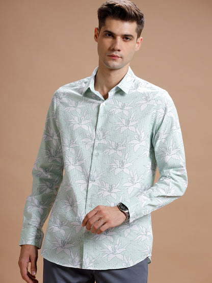 Seer Green Hibiscus Print Pure Cotton Shirt