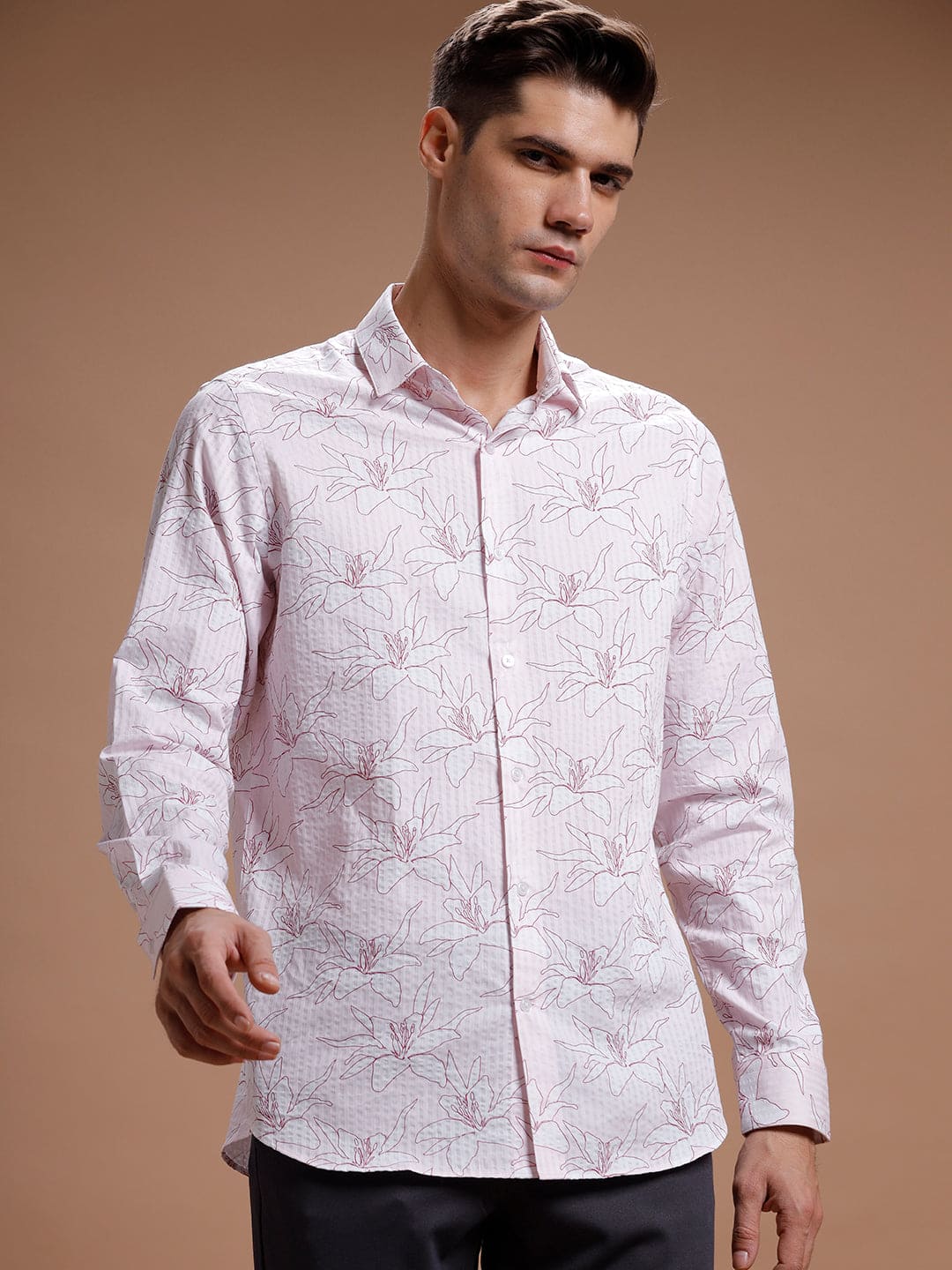 Seer Pink Hibiscus Print Pure Cotton Shirt