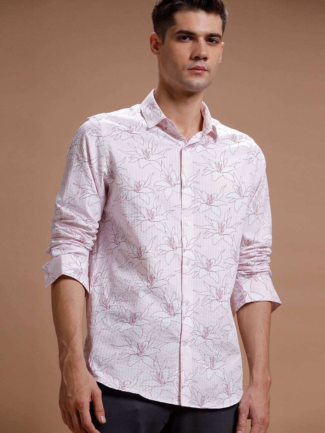 Seer Pink Hibiscus Print Pure Cotton Shirt