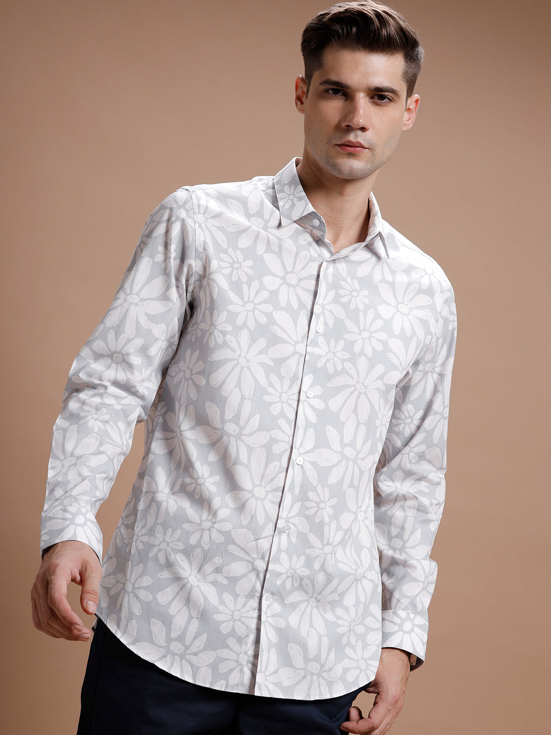 Seer Pink Hibiscus Print Pure Cotton Shirt