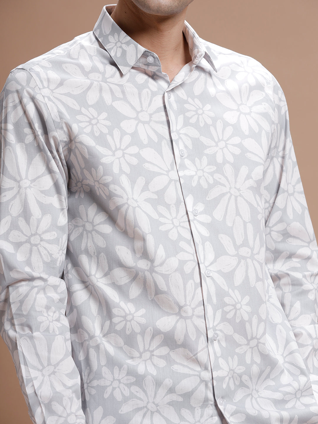 Seer Pink Hibiscus Print Pure Cotton Shirt