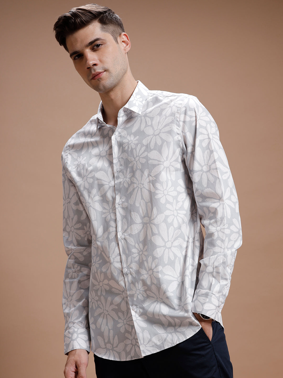 Seer Pink Hibiscus Print Pure Cotton Shirt