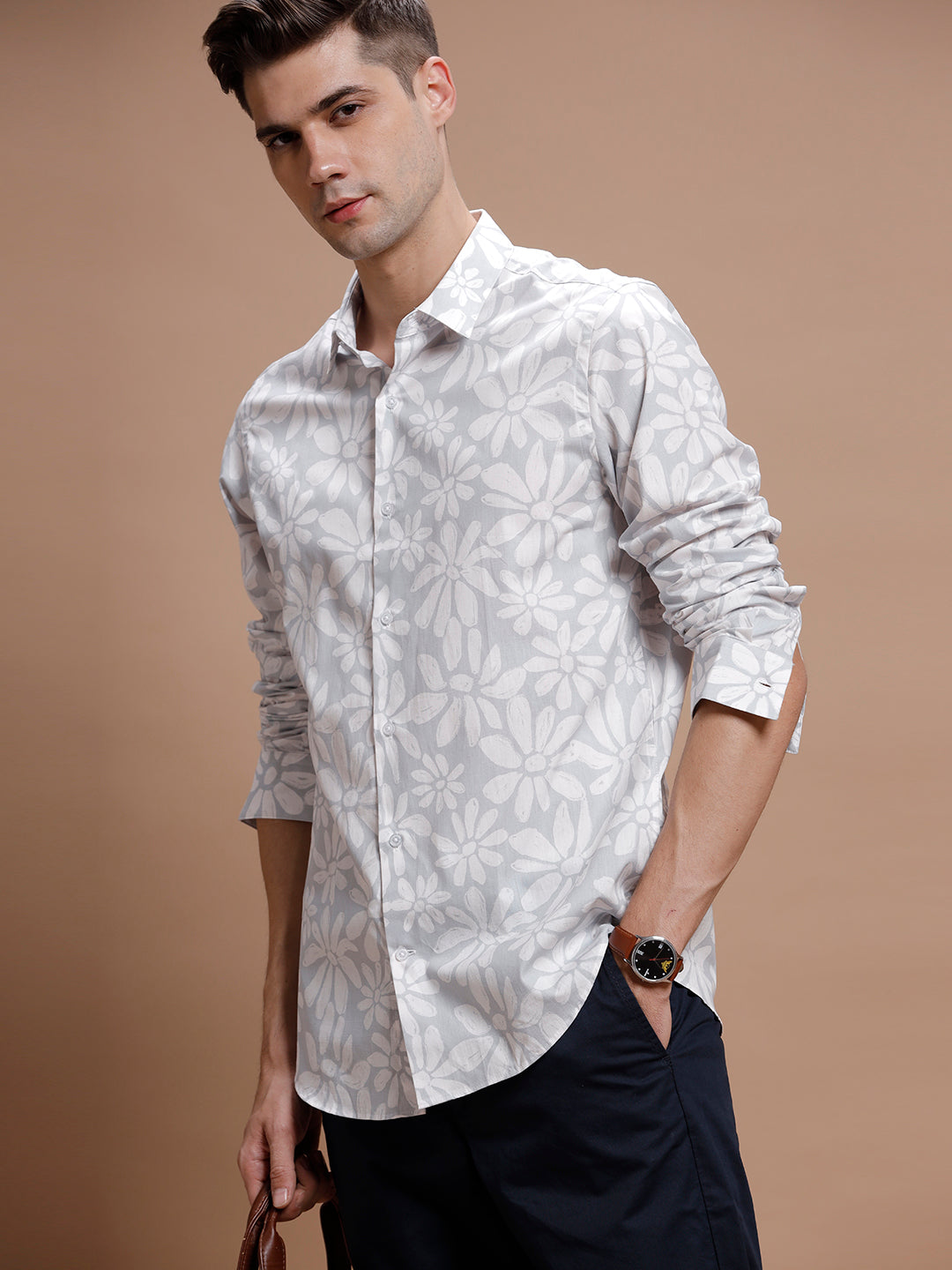 Seer Pink Hibiscus Print Pure Cotton Shirt