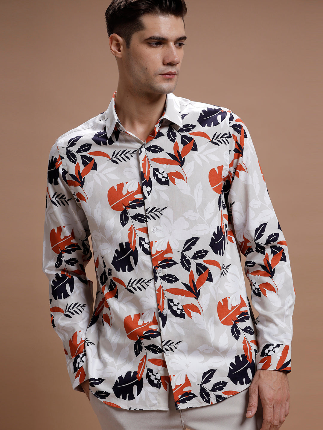 Bright Leafy Print Pure Cotton Shirt