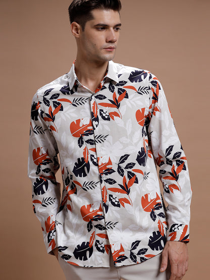 Bright Leafy Print Pure Cotton Shirt