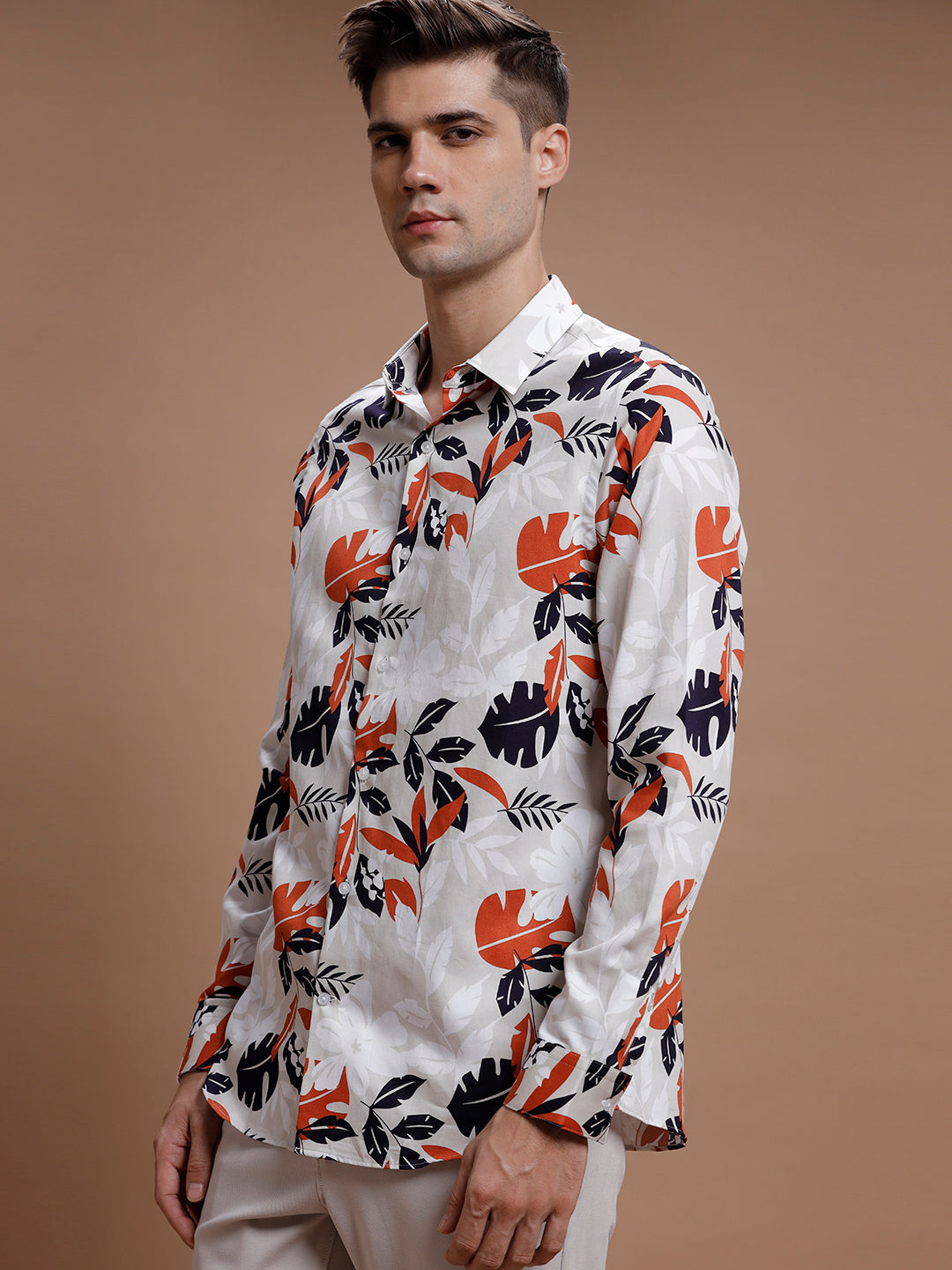 Bright Leafy Print Pure Cotton Shirt