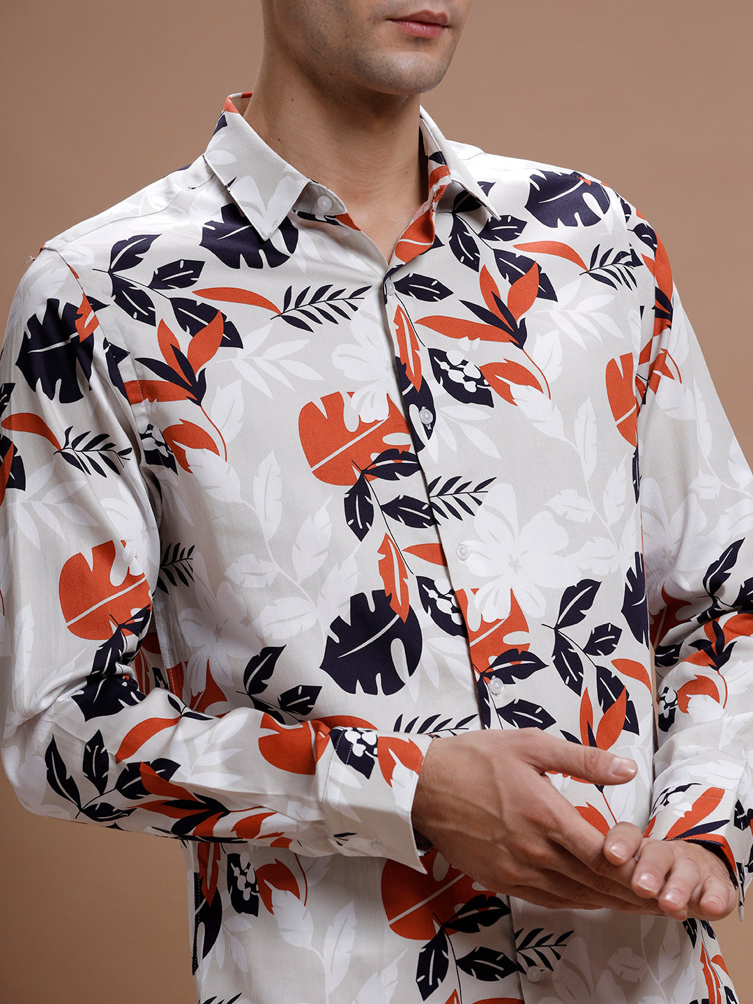 Bright Leafy Print Pure Cotton Shirt