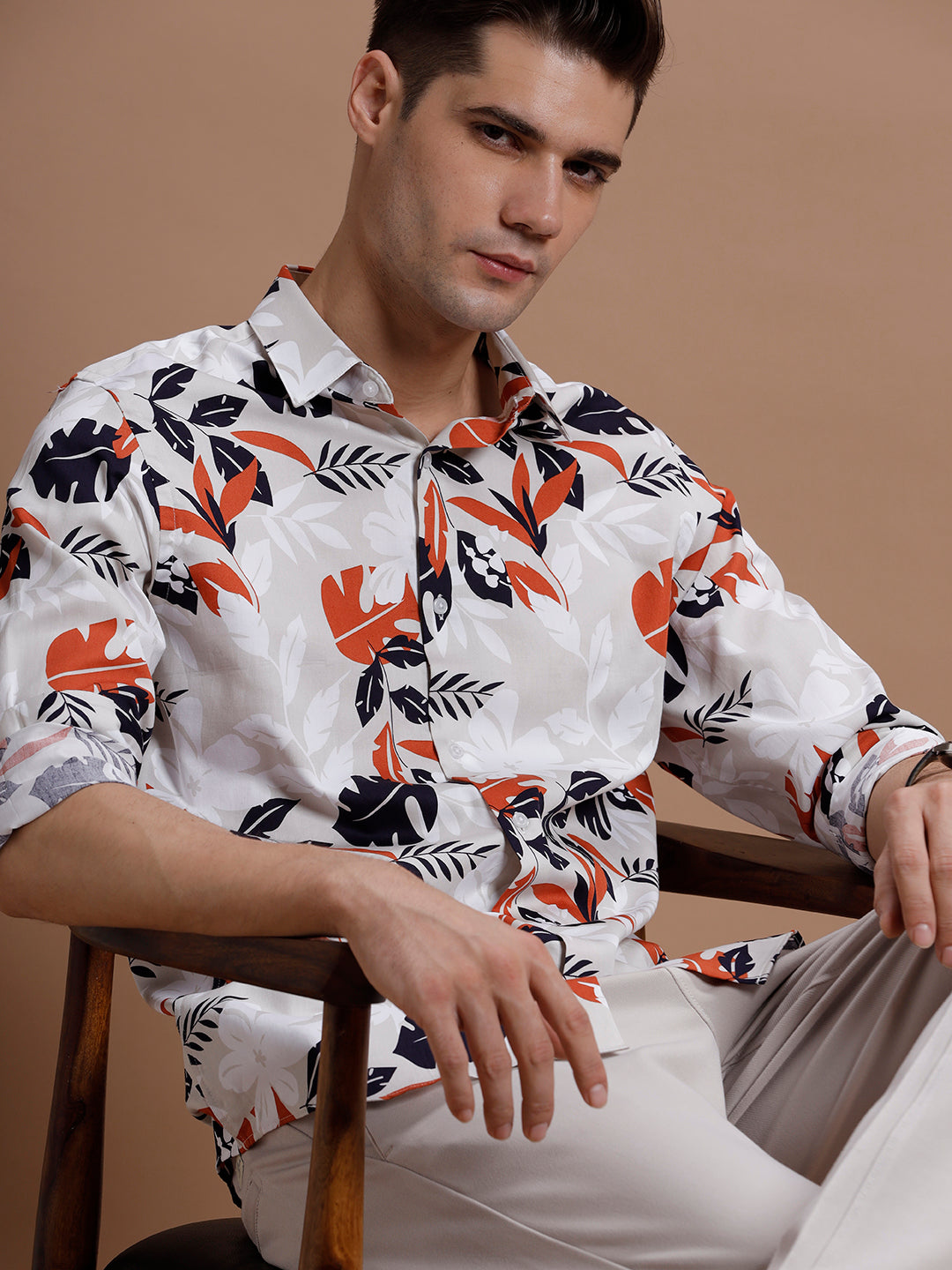 Bright Leafy Print Pure Cotton Shirt