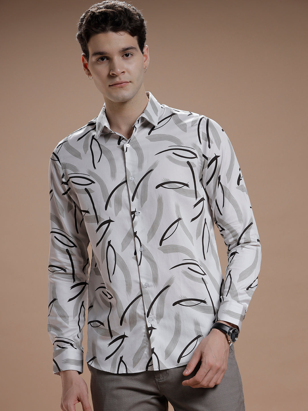 Brushed Stroke Print Pure Cotton Shirt