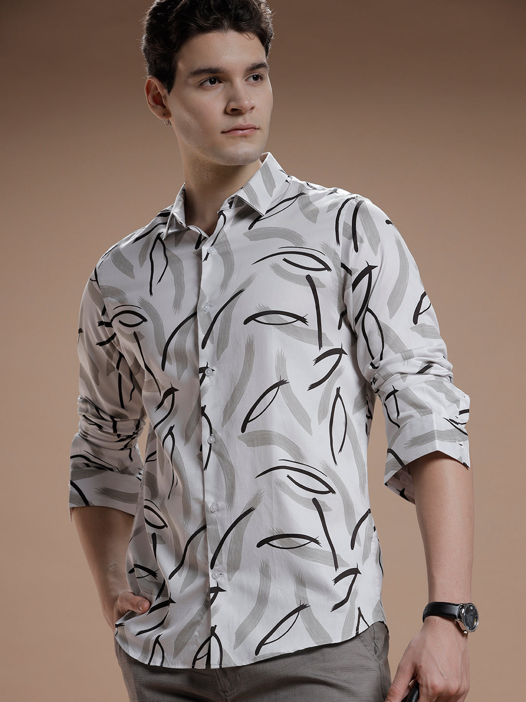Brushed Stroke Print Pure Cotton Shirt