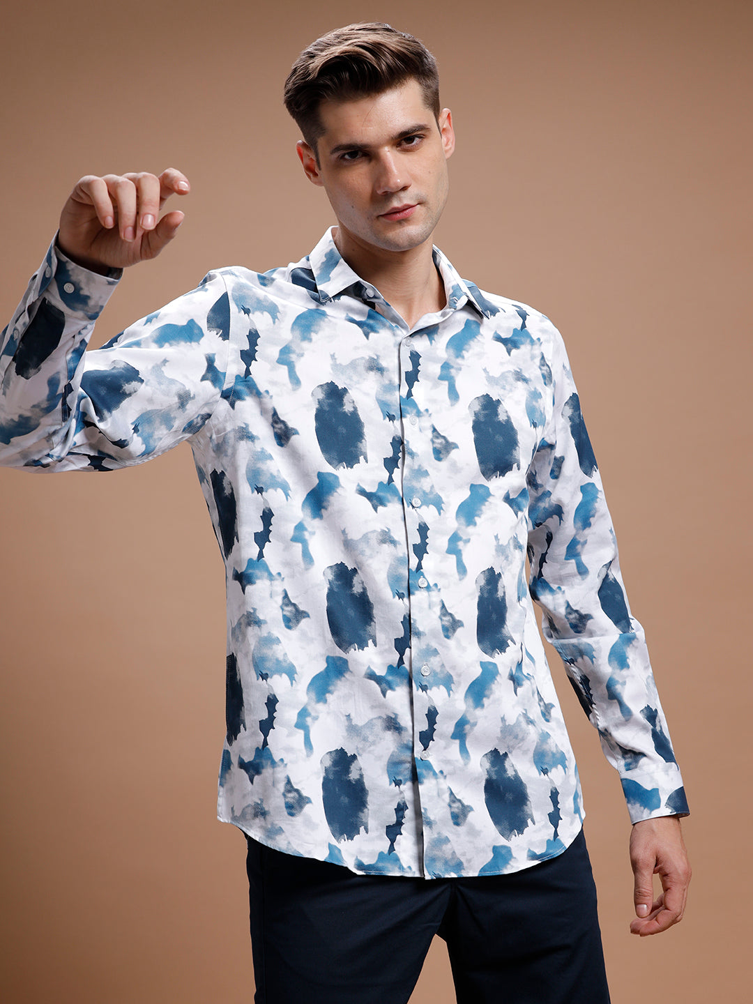 Blue White Cloud Print Pure Cotton Shirt