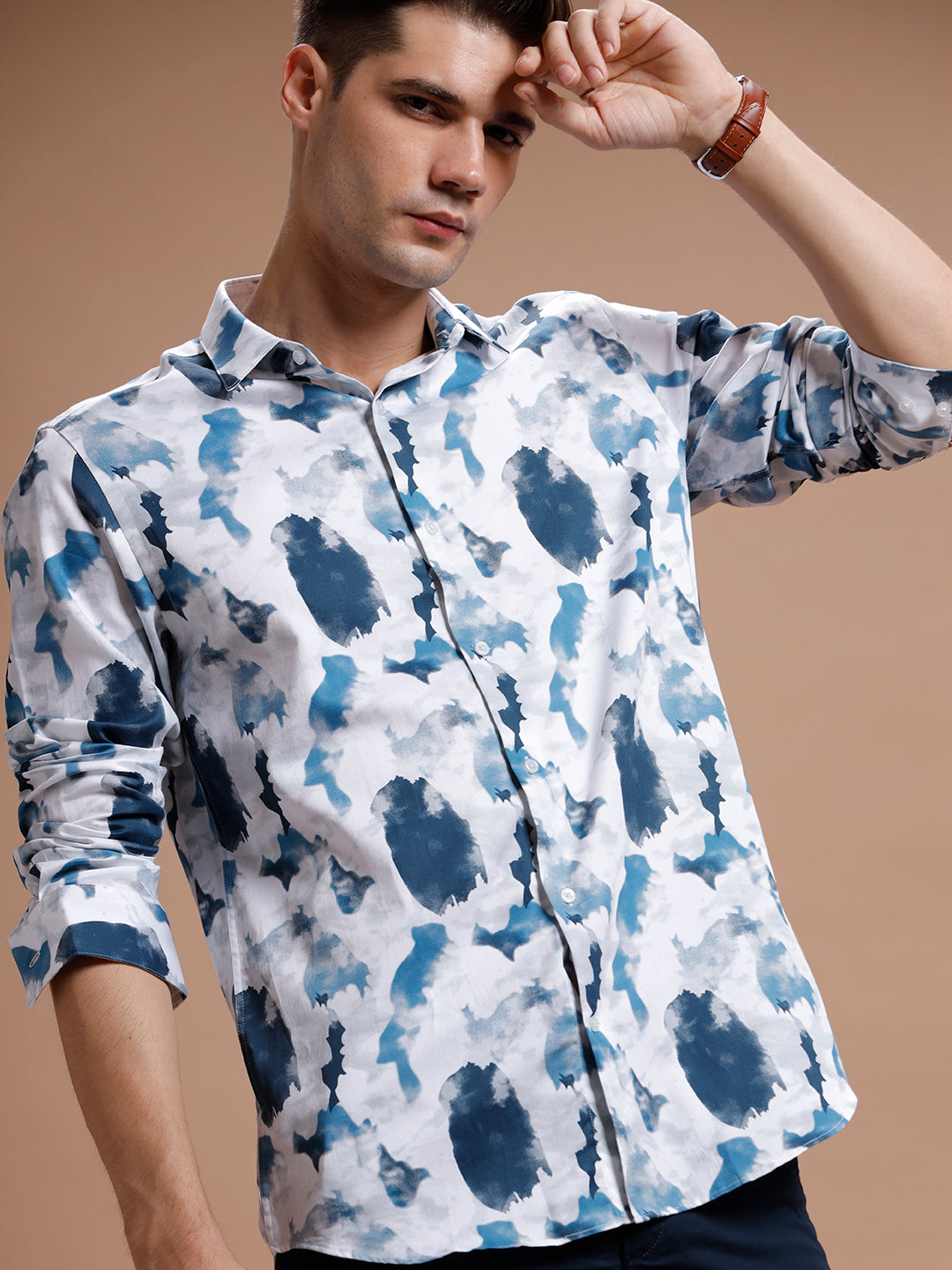 Blue White Cloud Print Pure Cotton Shirt