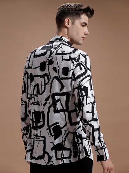 White::Black Print Rayon Shirt