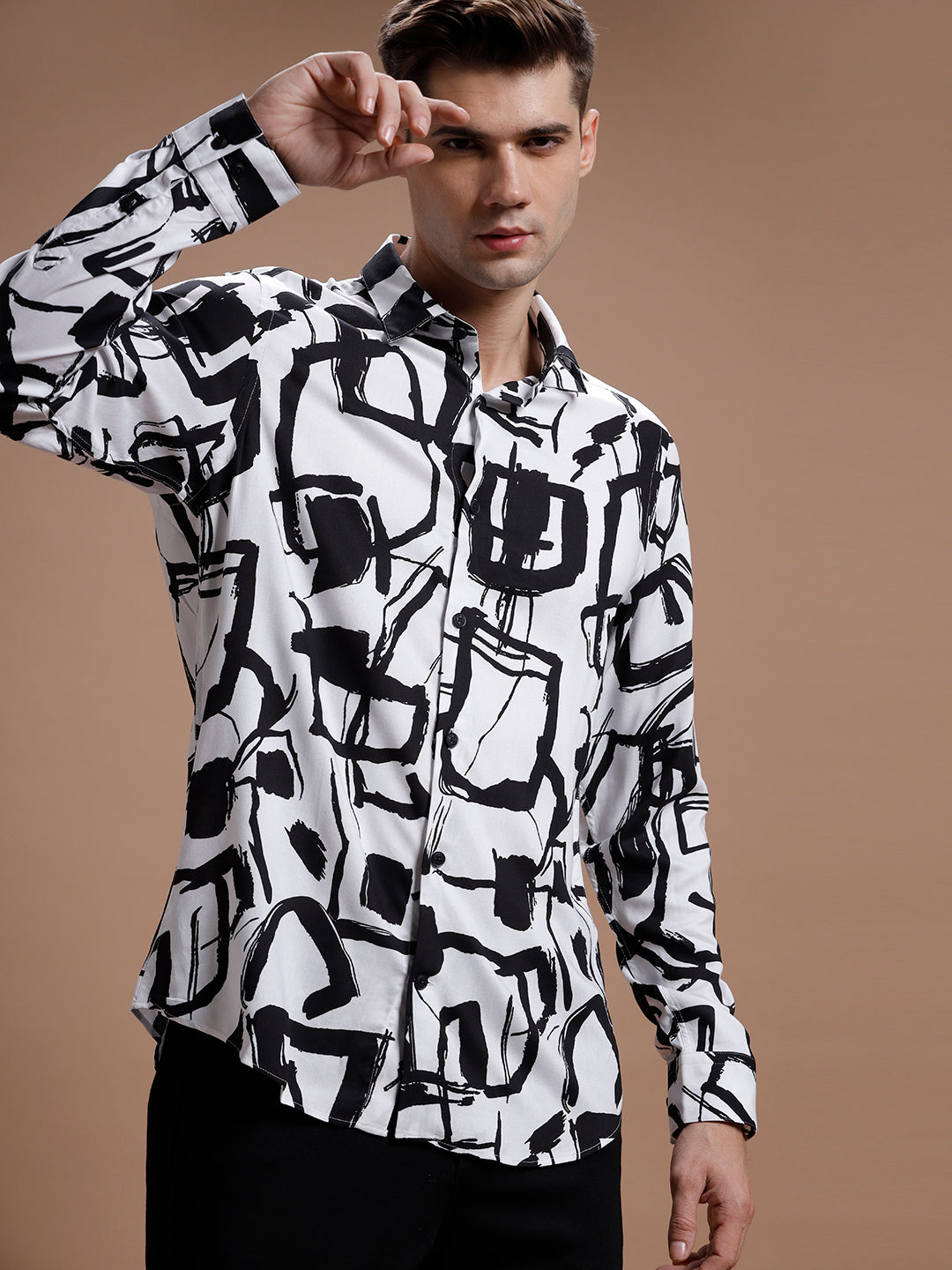 White::Black Print Rayon Shirt