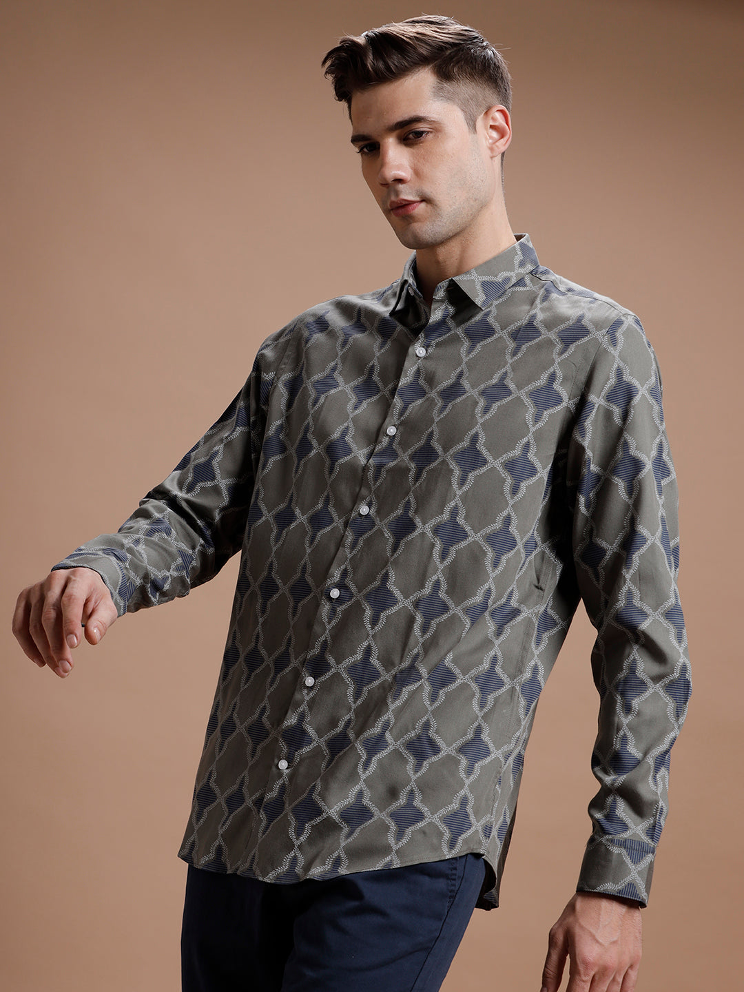 Sea Green Print Rayon Shirt