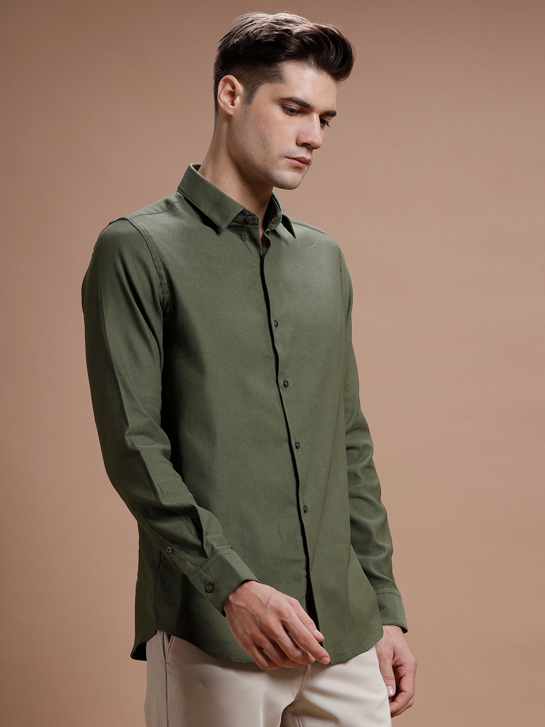 Pewter Olive Cotton Lycra Shirt