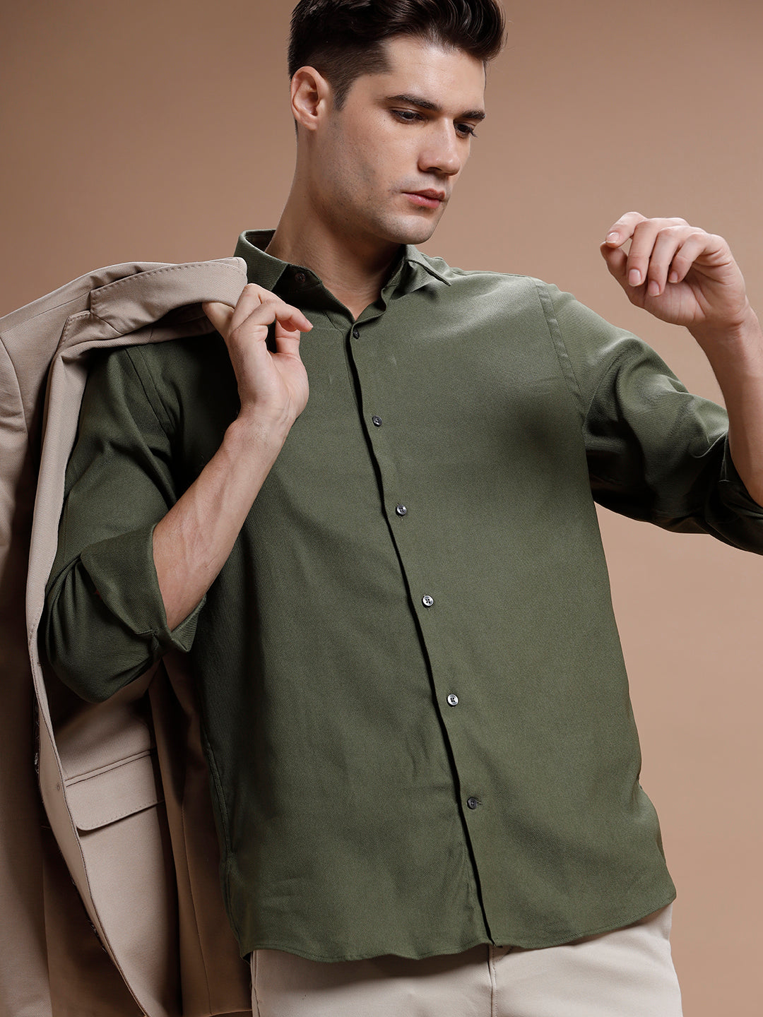 Pewter Olive Cotton Lycra Shirt