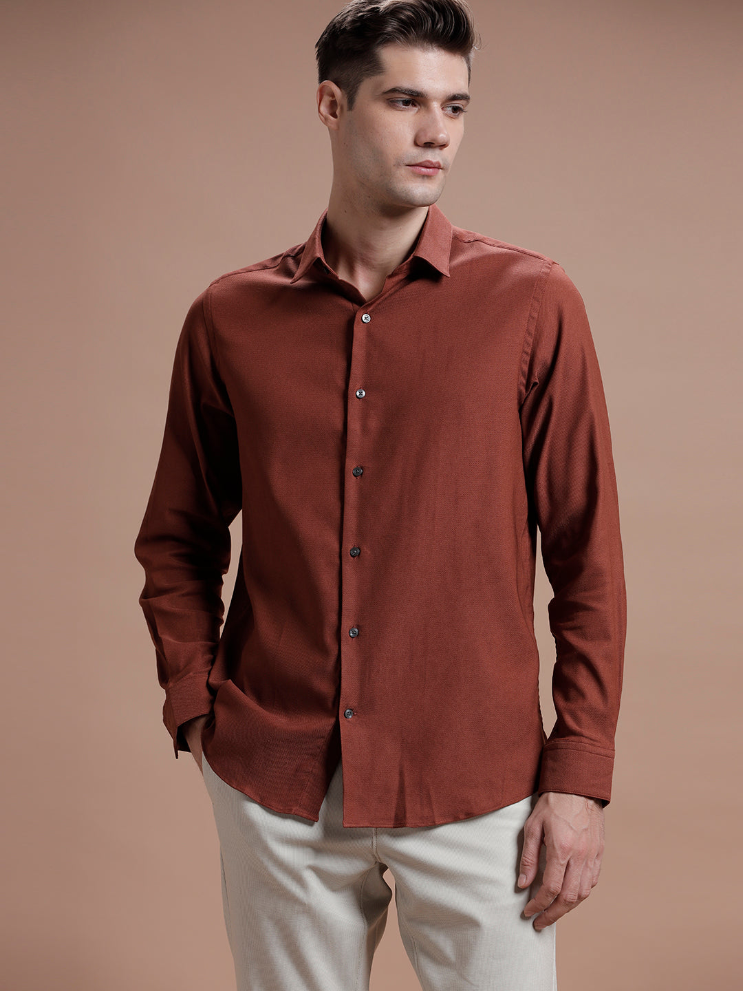 Rust Cotton Lycra Shirt