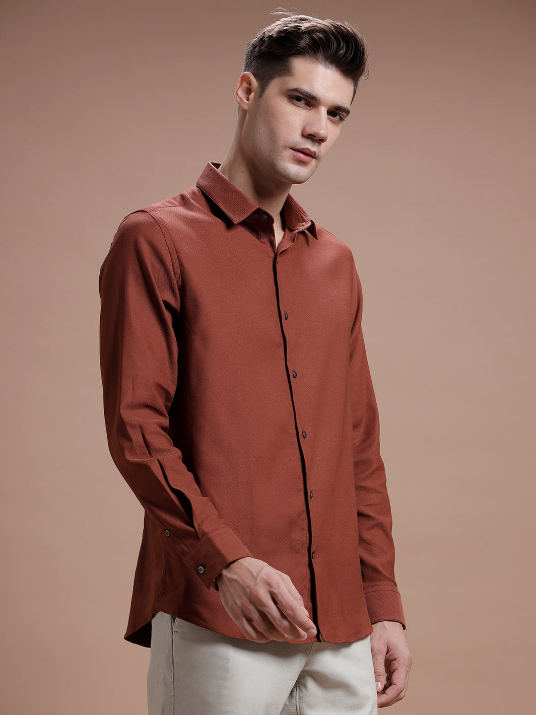 Rust Cotton Lycra Shirt