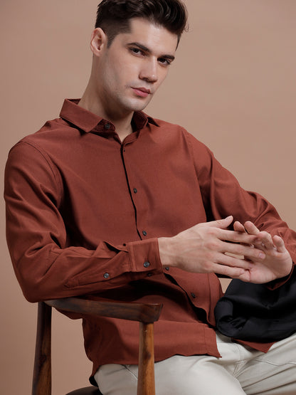 Rust Cotton Lycra Shirt