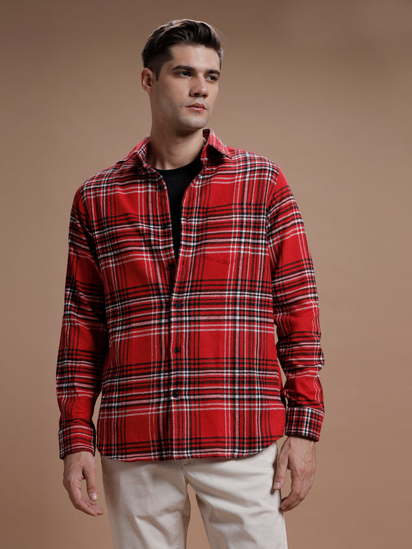 Red::White Checks Pure Cotton Shirt