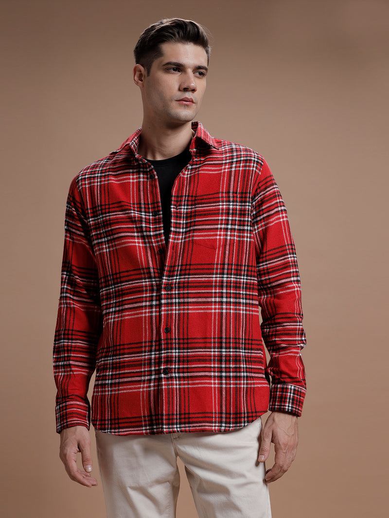 Red::White Checks Pure Cotton Shirt