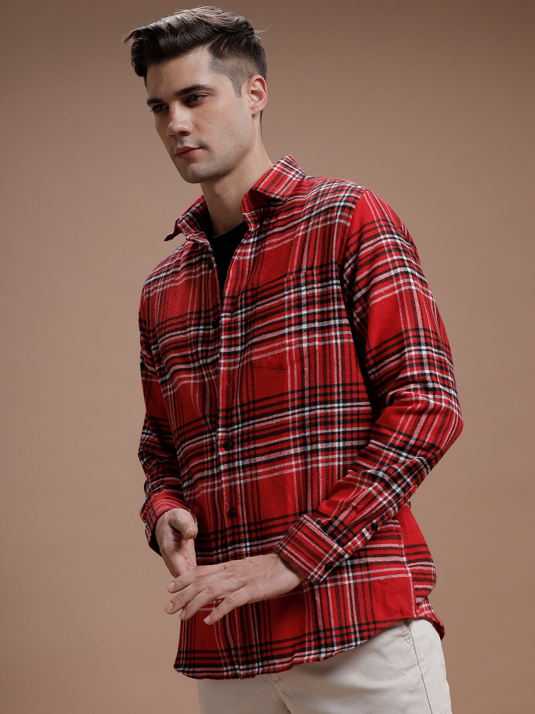 Red::White Checks Pure Cotton Shirt