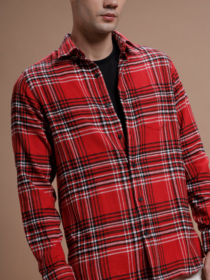 Red::White Checks Pure Cotton Shirt