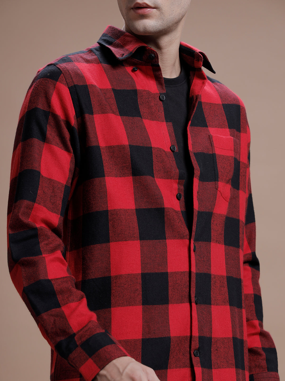 Red:: Black Checks Pure Cotton Shirt