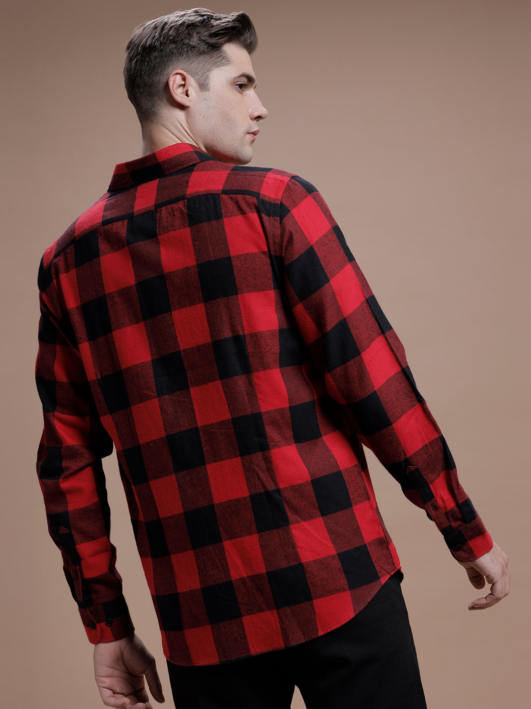 Red:: Black Checks Pure Cotton Shirt