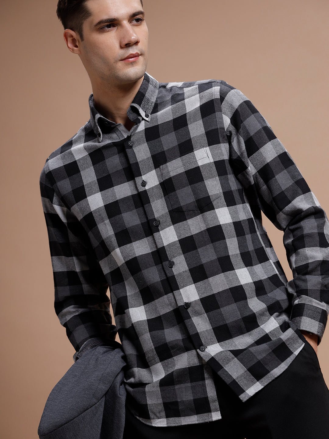 Grey::Black Checks Pure Cotton Shirt