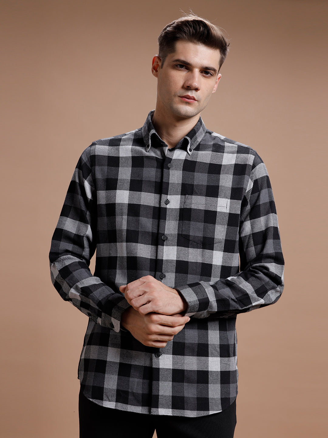 Grey::Black Checks Pure Cotton Shirt