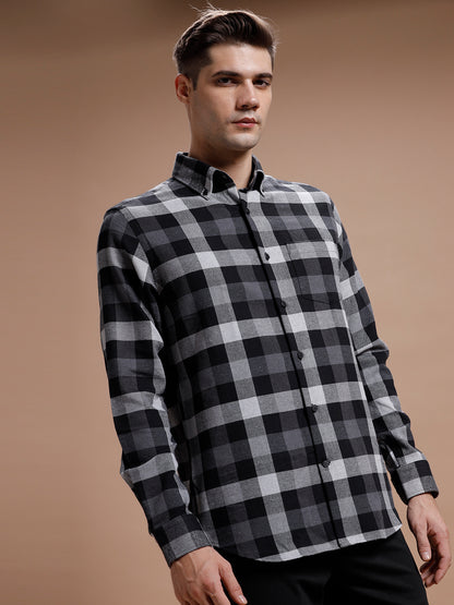 Grey::Black Checks Pure Cotton Shirt