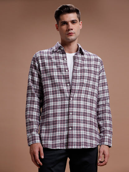 Navy:: Red Multi Checks Pure Cotton Shirt