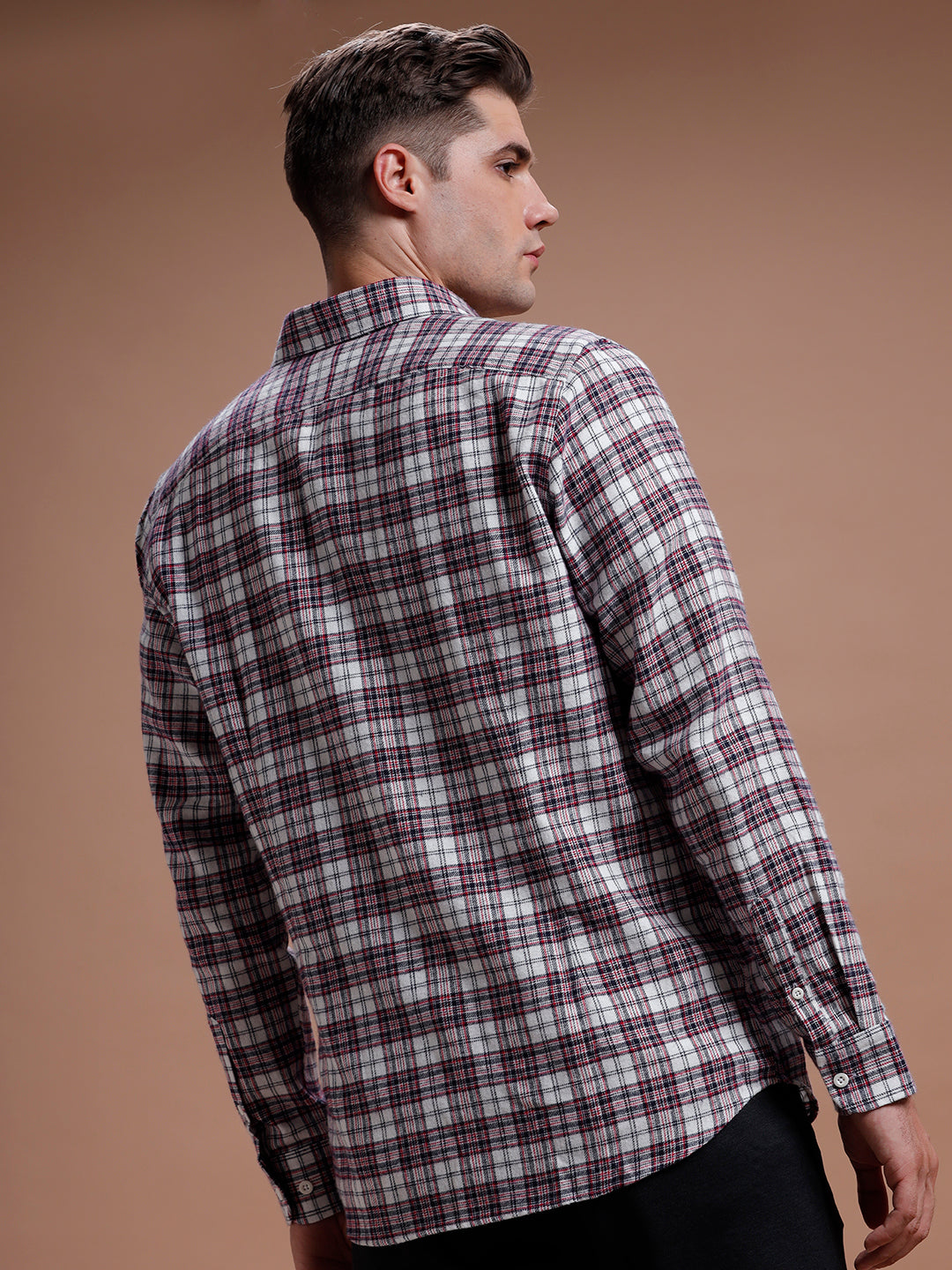 Navy:: Red Multi Checks Pure Cotton Shirt