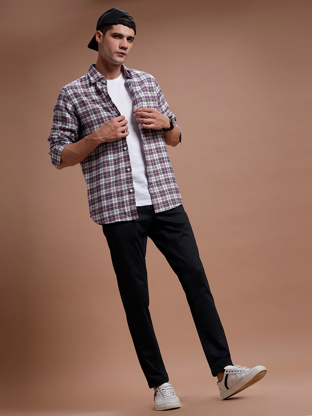 Navy:: Red Multi Checks Pure Cotton Shirt