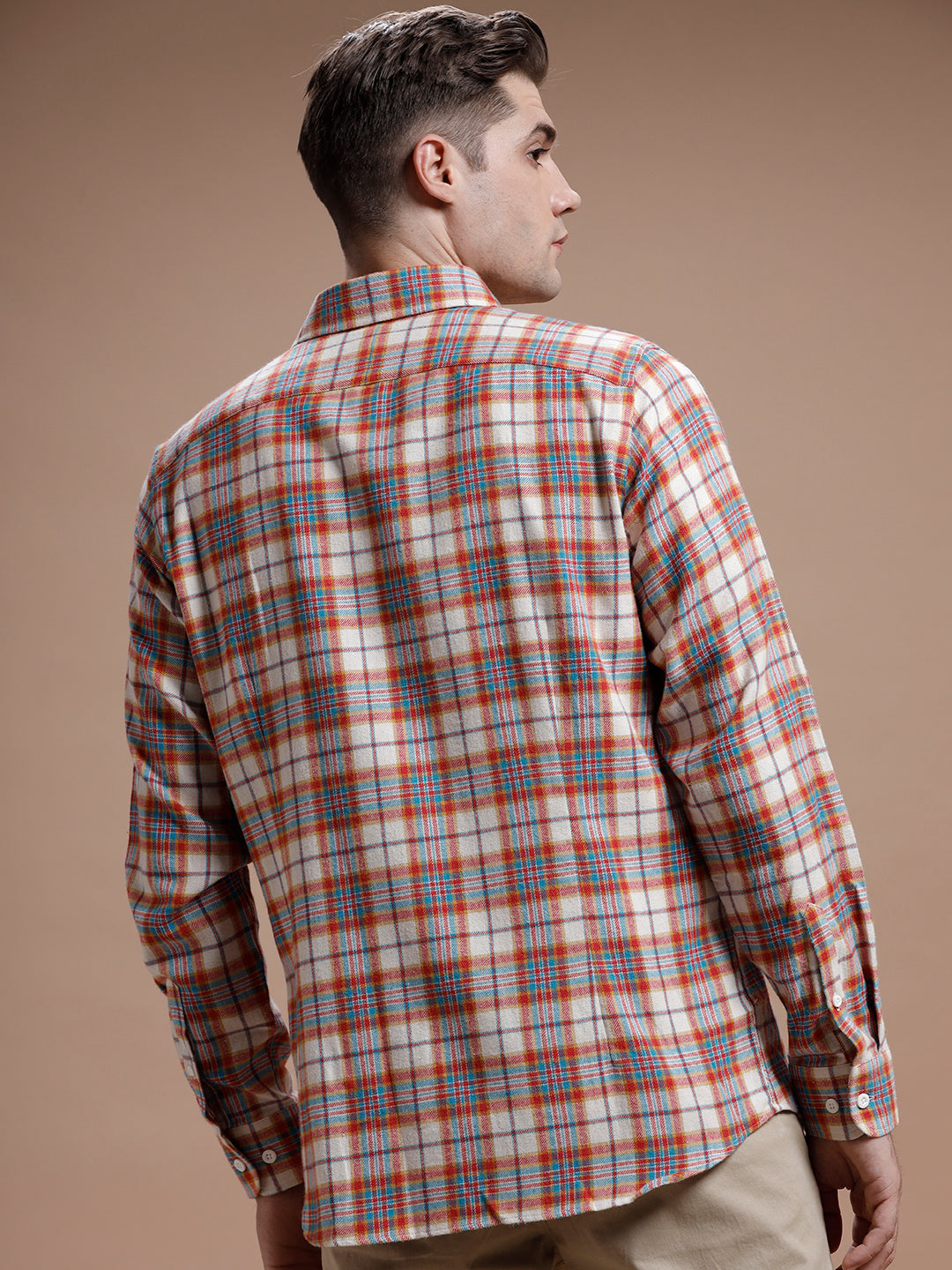 Red::Off White Multi Checks Pure Cotton Shirt