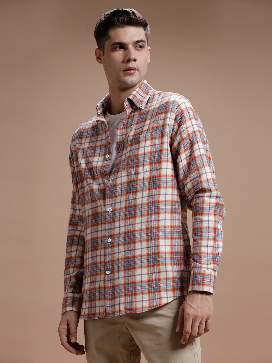 Red::Off White Multi Checks Pure Cotton Shirt