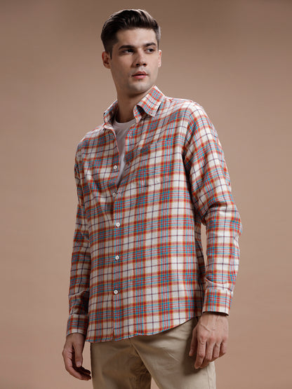 Red::Off White Multi Checks Pure Cotton Shirt