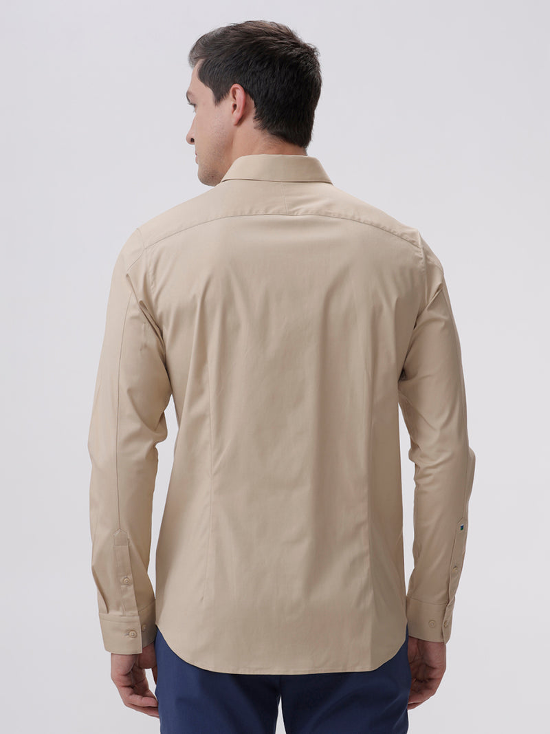 The Collection Men's Beige Slim Fit 100% Cotton Full Sleeves Semi-Formal Shirt